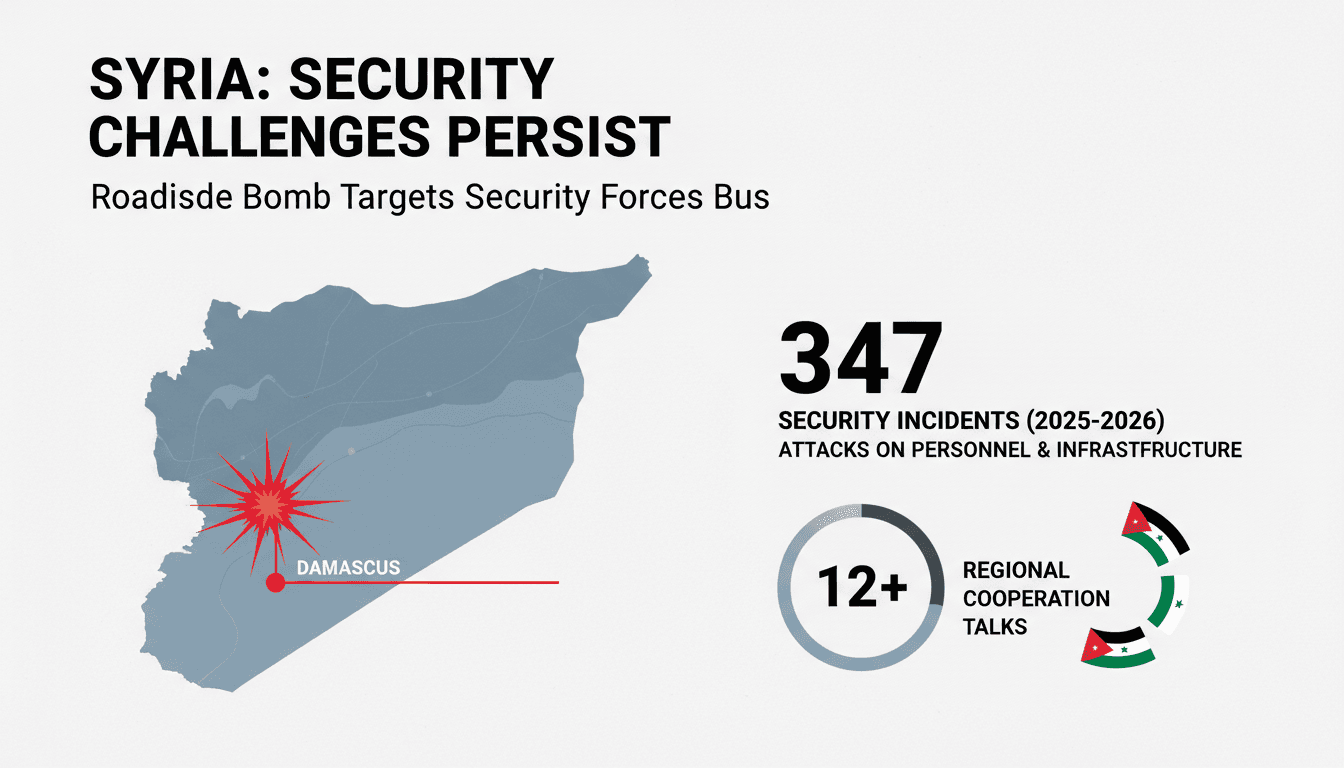 Map showing the location of the roadside bombing in Syria and statistics on security incidents.