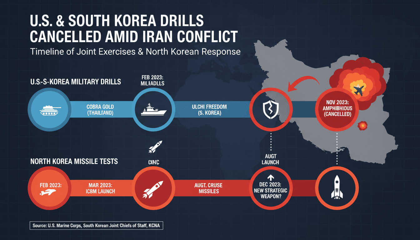 A visual representation of U.S.-South Korea military exercises and North Korean missile responses.