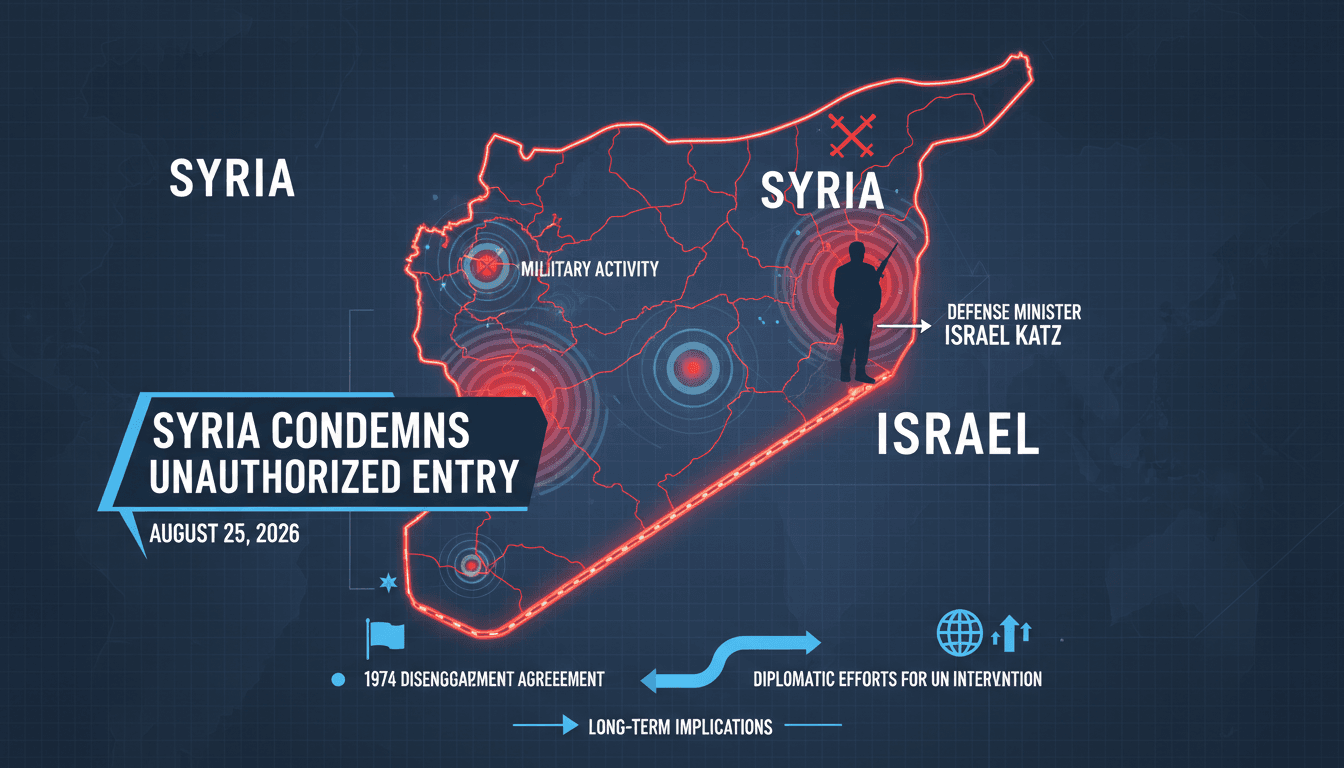 Map showing Syrian-Israeli border with military activity highlighted and diplomatic statements.