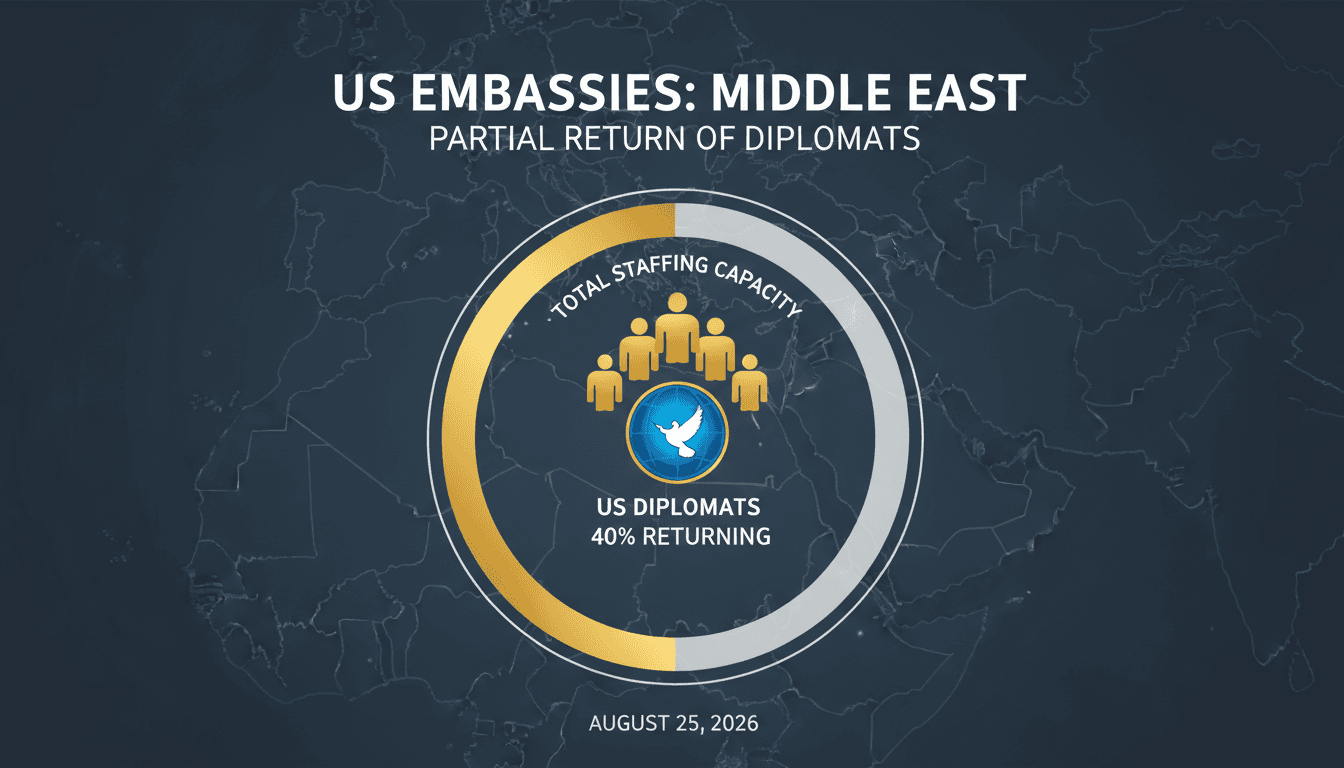 Infographic showing US embassy staffing levels in the Middle East following the Iran conflict.
