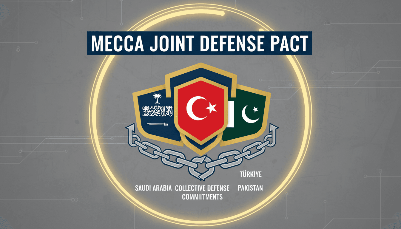Map showing the founding members of the Mecca Joint Defense Pact and their regional security commitments.