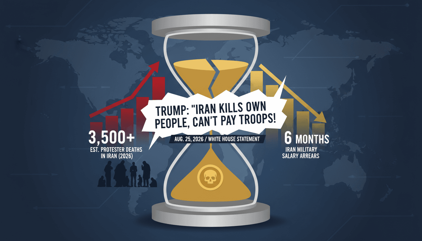 Infographic depicting Trump's statement on Iran's repression and military payment issues, highlighting key statistics.