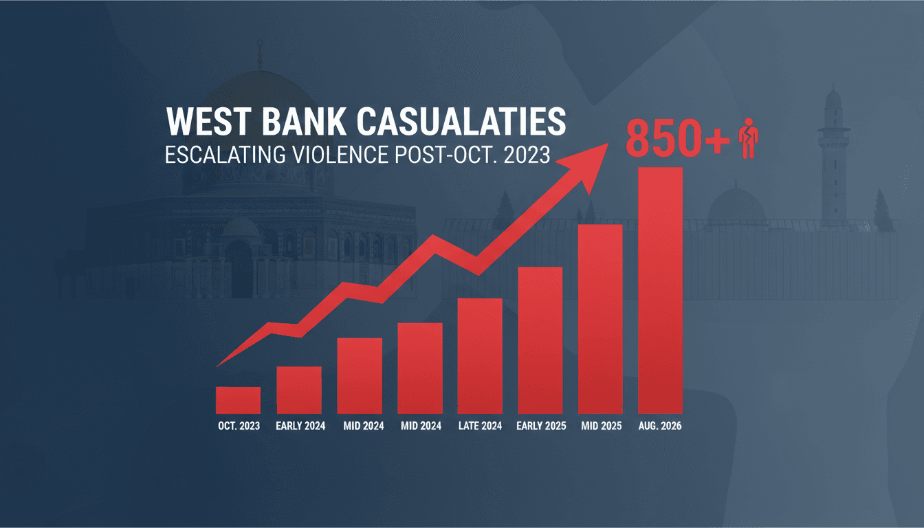 Infographic showing rising casualties in the West Bank since October 2023, highlighting the urgent need for intervention.