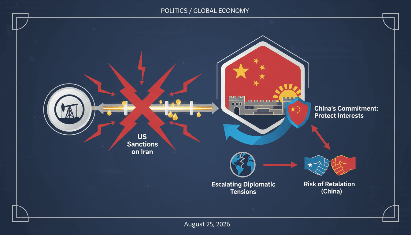 Infographic illustrating China's oil imports from Iran and the impact of US sanctions on global markets.
