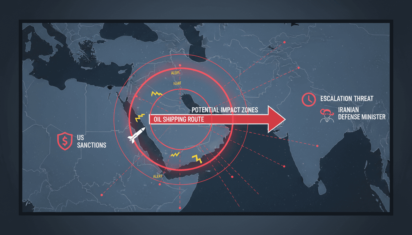 Map of the Strait of Hormuz showing oil shipping routes and potential impact zones due to Iranian threats.
