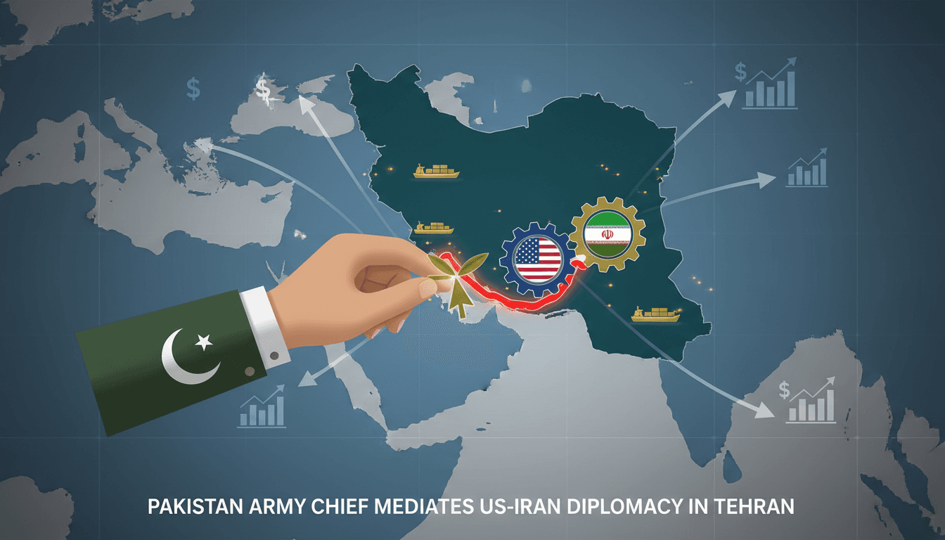 A map showing the Strait of Hormuz and its importance in global oil trade, highlighting Pakistan's mediation efforts.