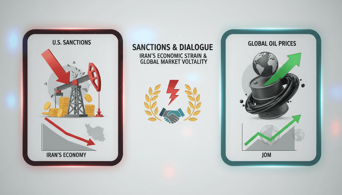 Infographic illustrating the impact of U.S. sanctions on Iran's economy and global oil prices.