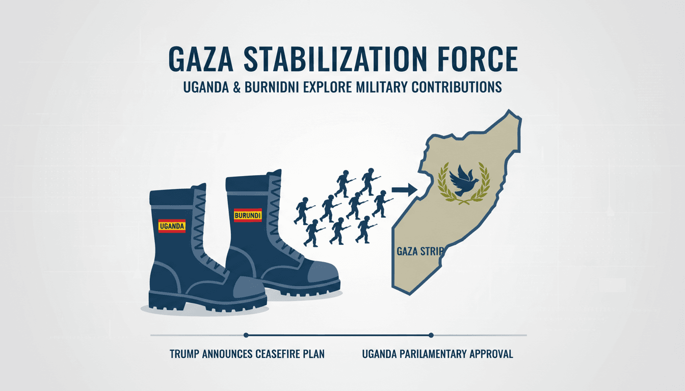 Military officials from Uganda and Burundi discussing their roles in a proposed Gaza stabilization force.