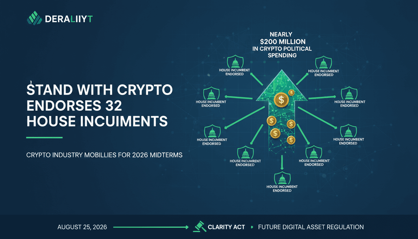 Infographic showing Coinbase's political endorsements and spending in the 2026 midterms.