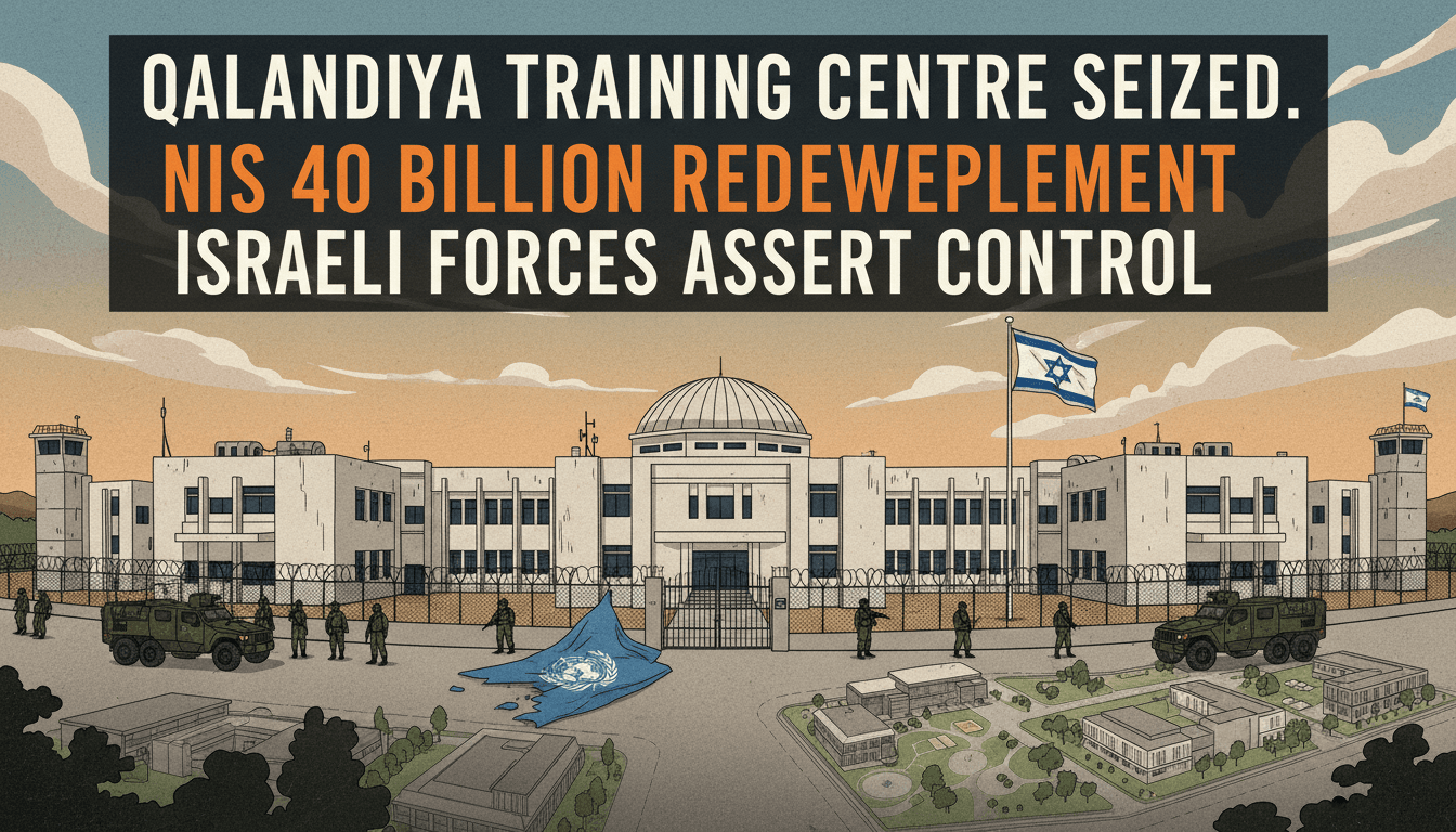 Image of the Qalandiya Training Centre in East Jerusalem, highlighting the recent seizure by Israeli forces.