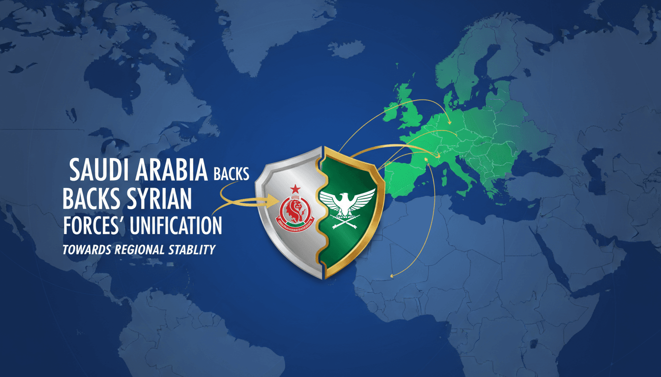 Infographic showing Saudi Arabia's endorsement of SDF integration and its impact on regional stability.