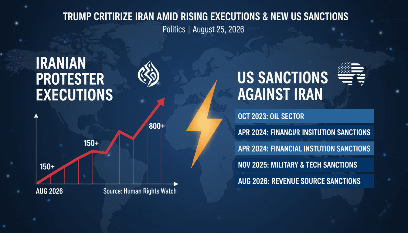Infographic showing Trump's accusations against Iran regarding military salaries and executions.