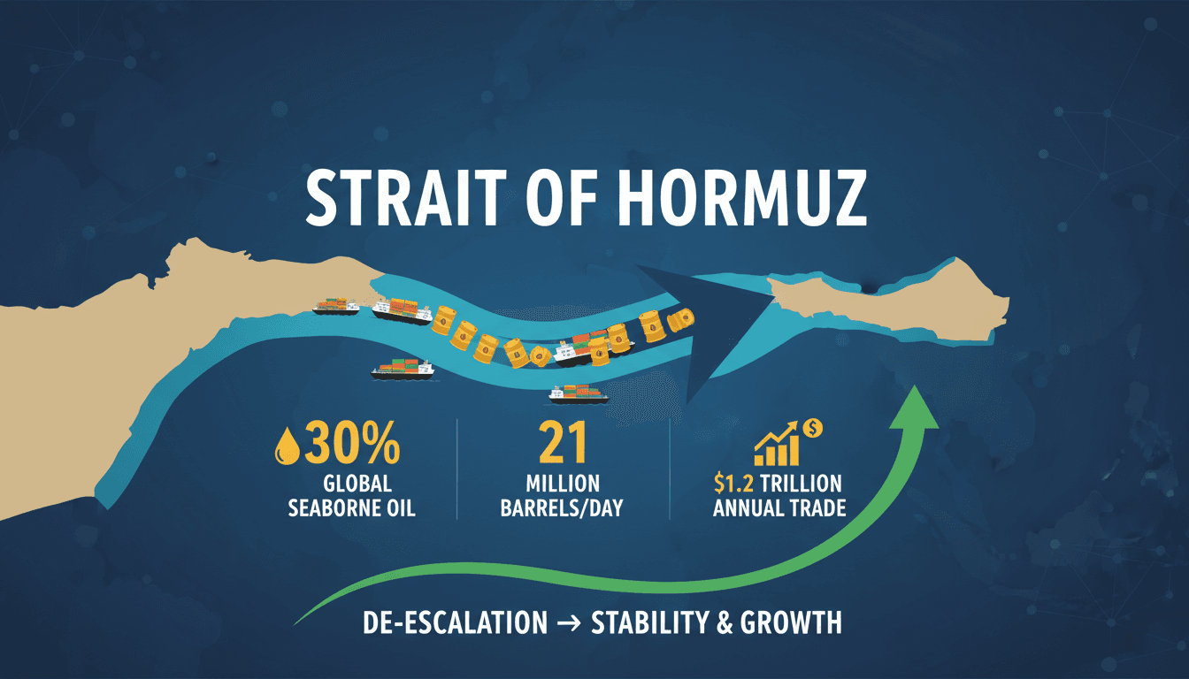 A map of the Strait of Hormuz highlighting its significance in global oil trade and recent diplomatic efforts.