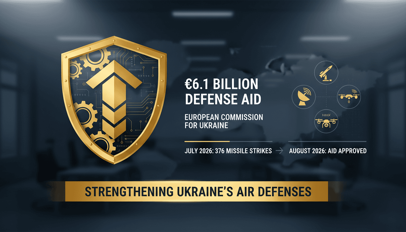 Infographic illustrating the €6.1 billion defense aid package for Ukraine and its military implications.