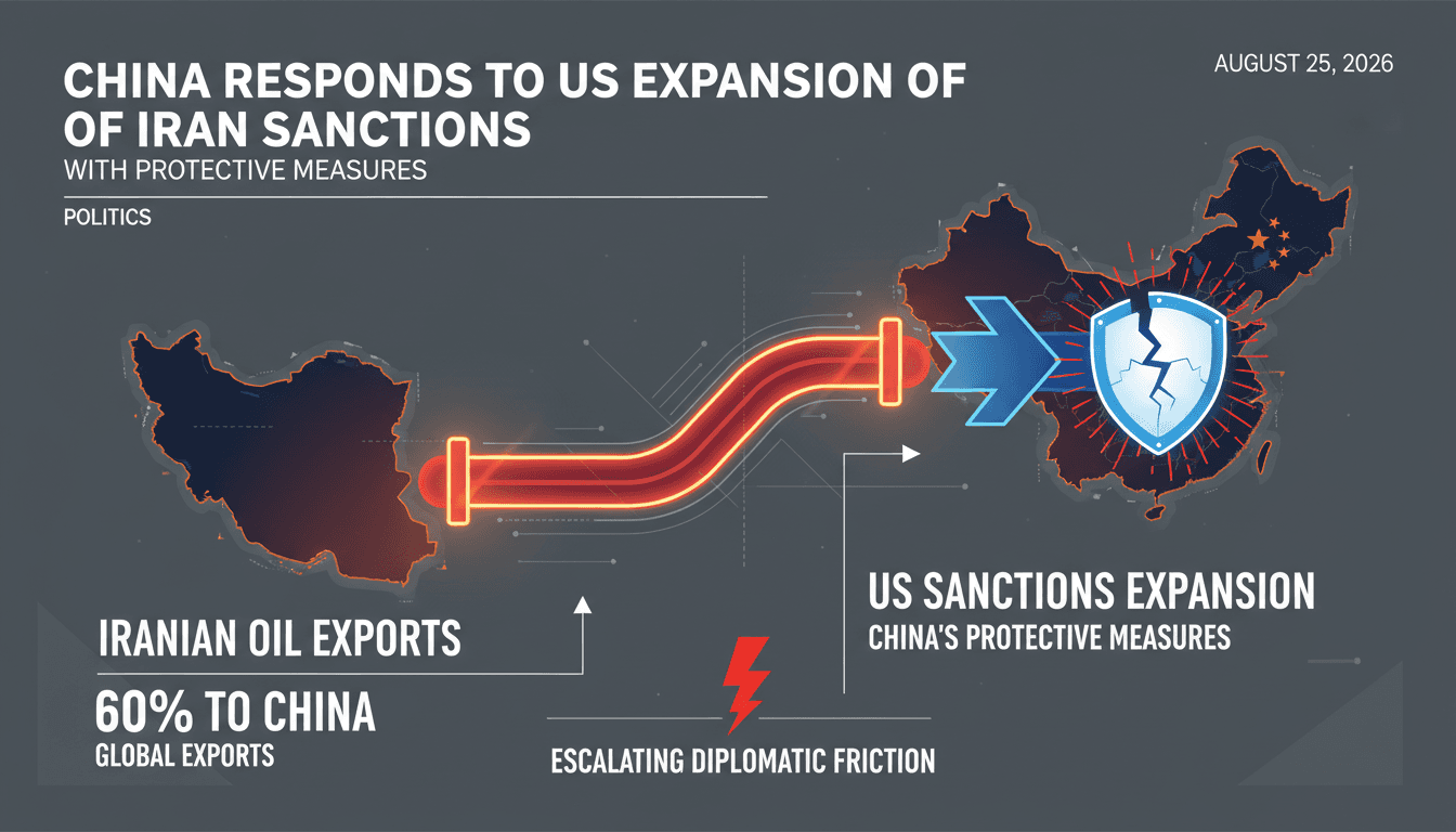 Infographic showing Iran's oil exports to China and the impact of US sanctions on global trade.