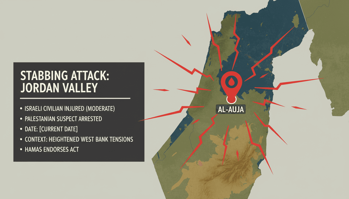 Map highlighting the Jordan Valley location of the stabbing attack involving an Israeli civilian and a Palestinian suspect.