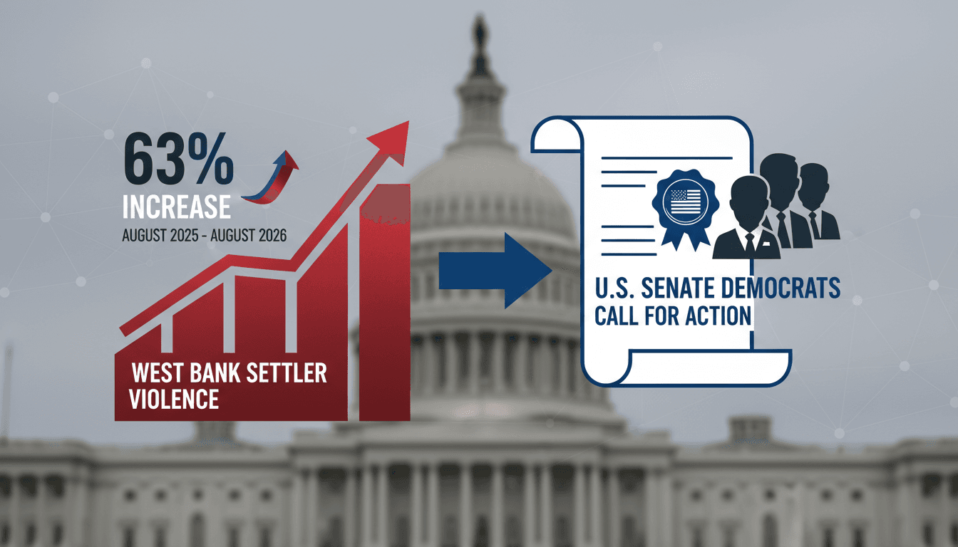 Infographic showing the rise in settler violence in the West Bank and U.S. congressional responses.