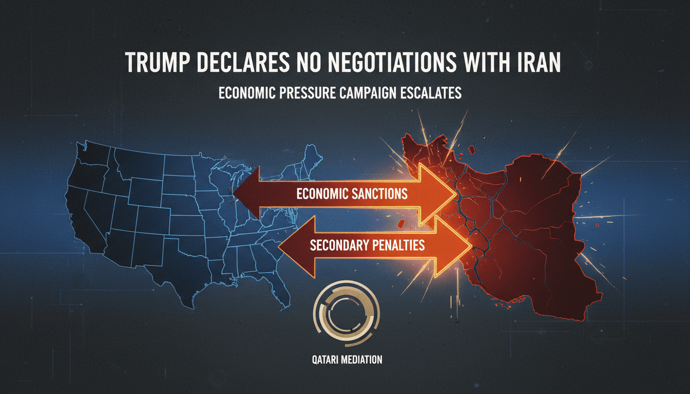 A graphic illustrating U.S. economic sanctions against Iran, highlighting the lack of negotiations.