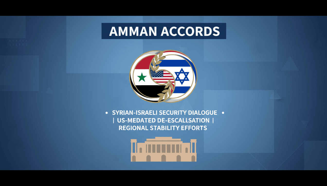 A graphic depicting the Syrian-Israeli security talks hosted by Jordan, highlighting key participants and outcomes.