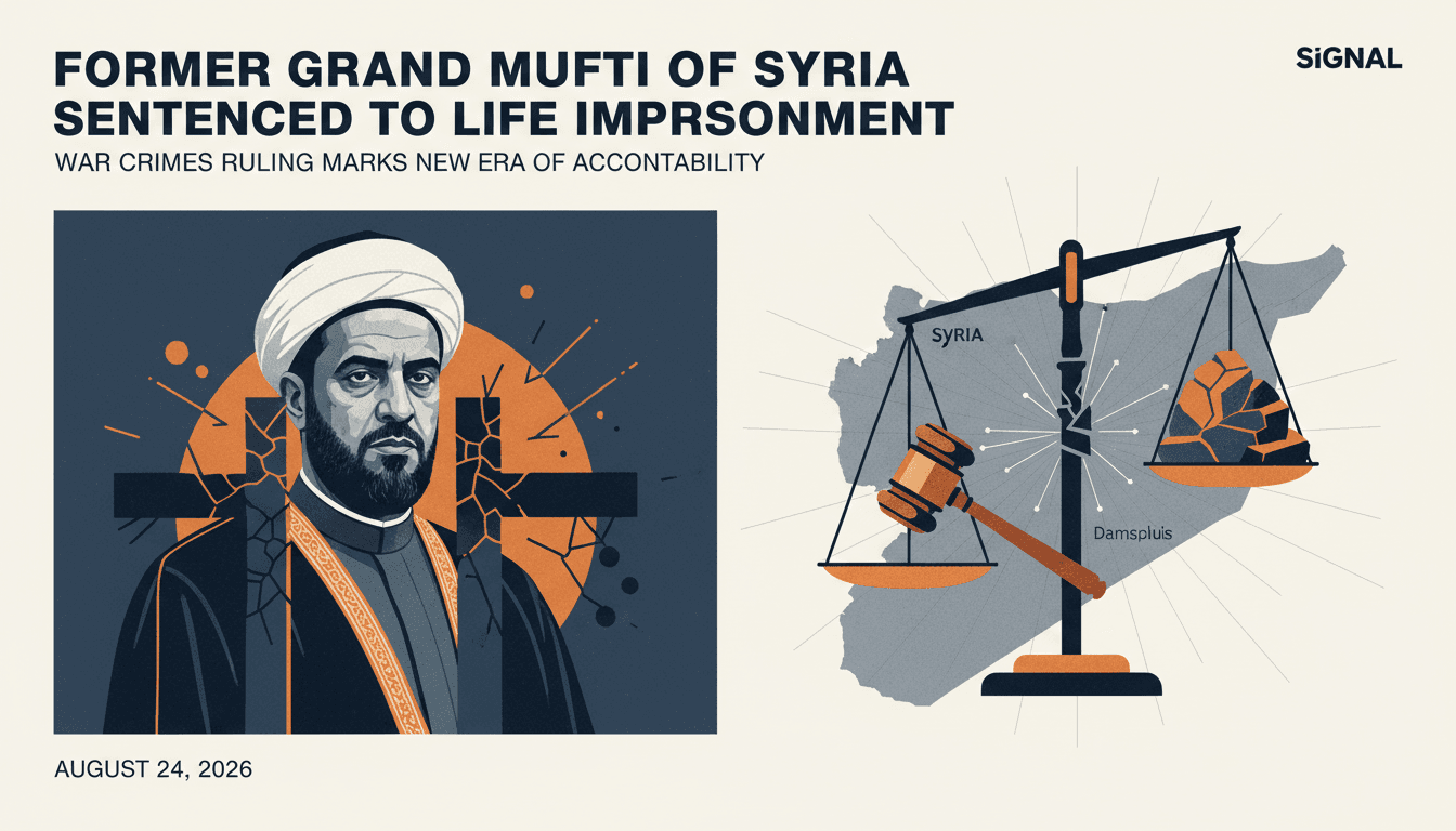 A courtroom scene depicting the trial of Ahmed Hassoun, symbolizing transitional justice in Syria.