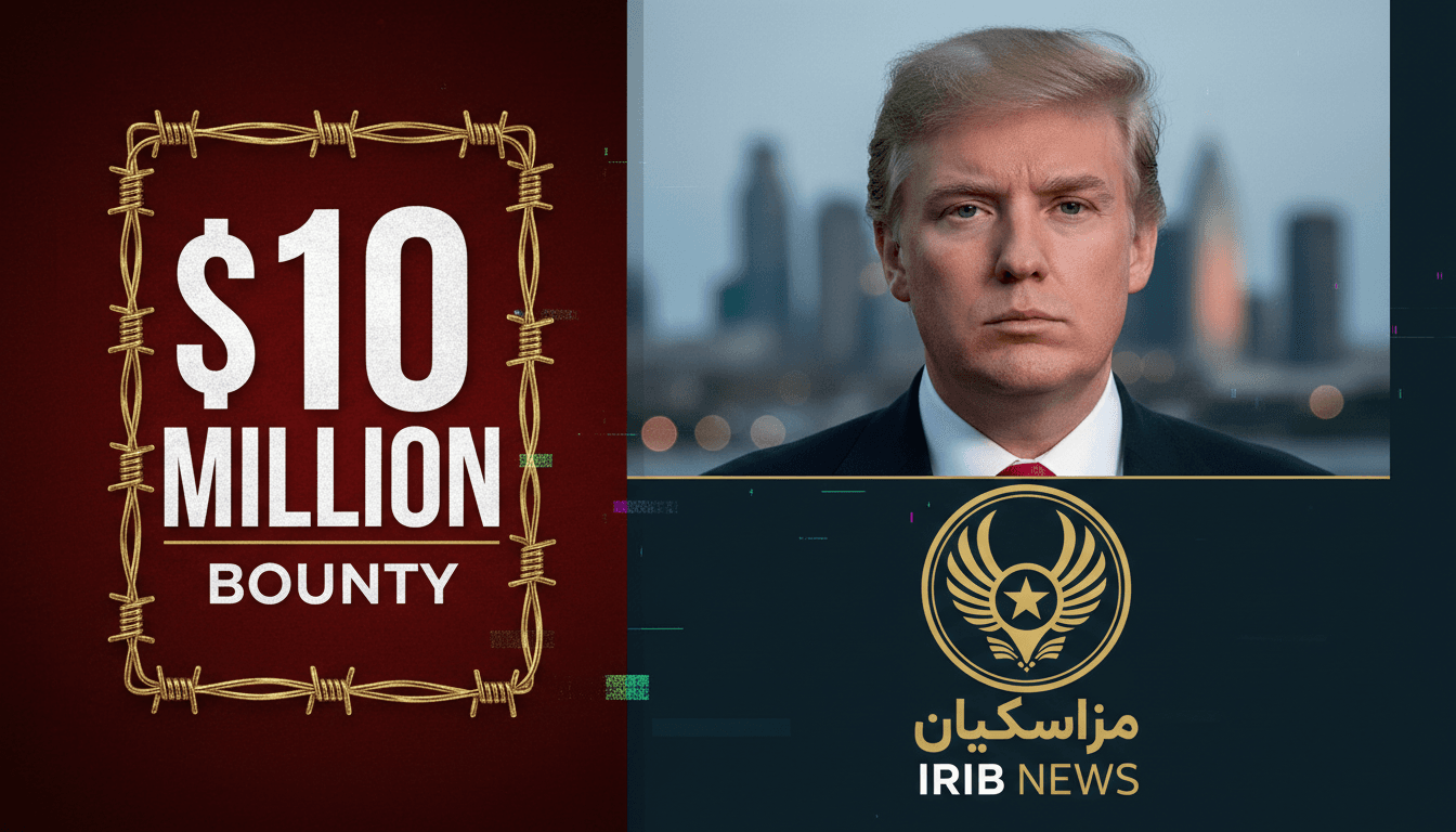 A graphic depicting the $10 million bounty threat against Barron Trump from Iranian state media.