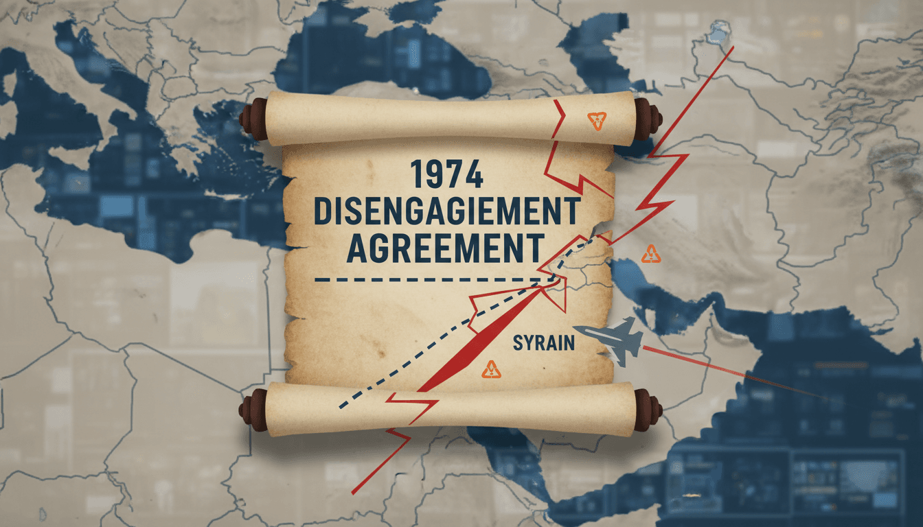 A map showing the Syrian territory and the area of the recent Israeli border incursion, highlighting the 1974 Disengagement Agreement.