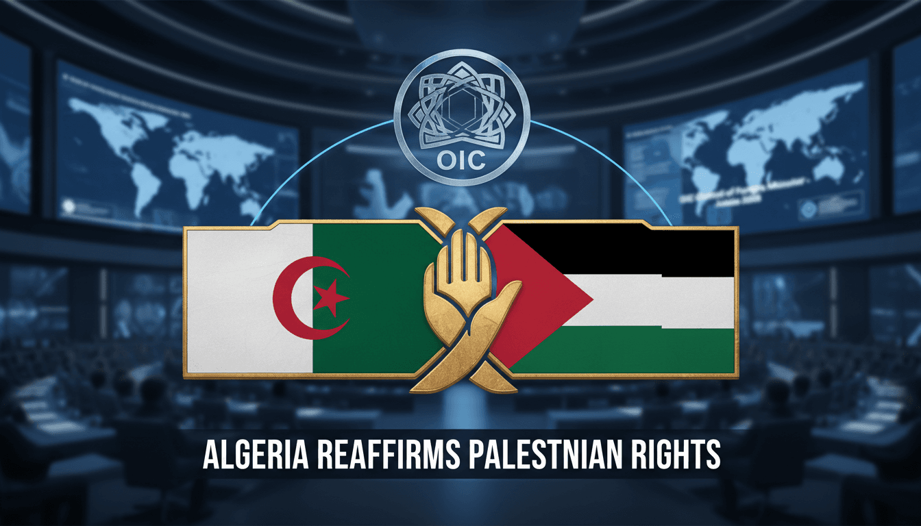 Algeria's Minister of State for Foreign Affairs at OIC session discussing Palestinian rights.