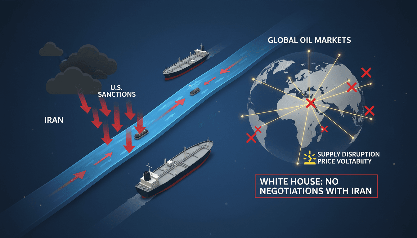 Infographic showing oil flow through the Strait of Hormuz and impacts of U.S. sanctions on global energy markets.