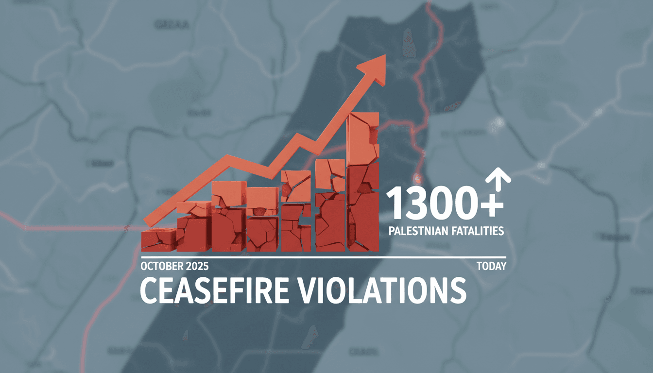 A graphic illustrating the impact of Israeli airstrikes on Palestinian casualties since the October 2025 ceasefire.