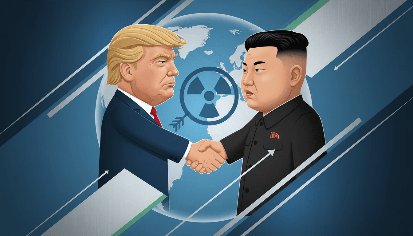 Graphic showing Trump and Kim shaking hands, representing potential diplomatic progress.