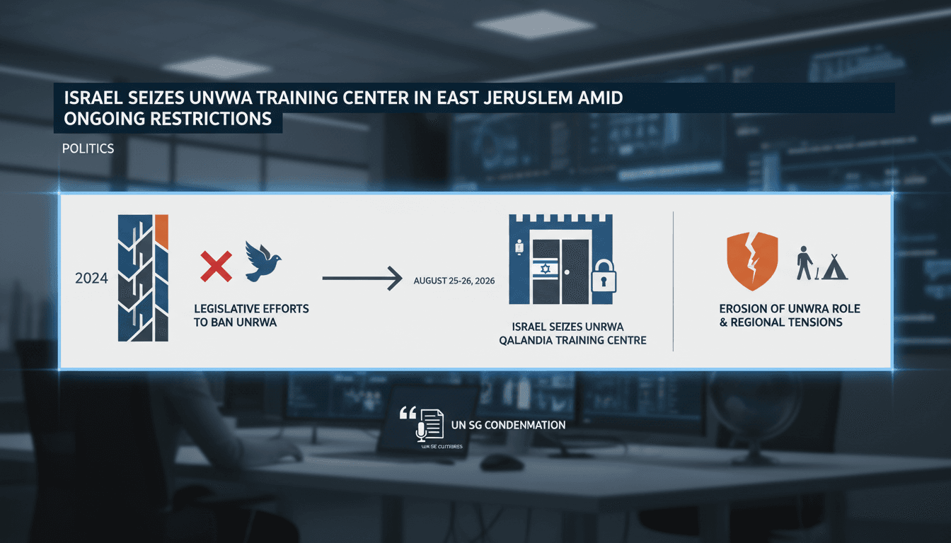 A visual representation of the UNRWA training center in East Jerusalem, highlighting the recent seizure by Israeli forces.