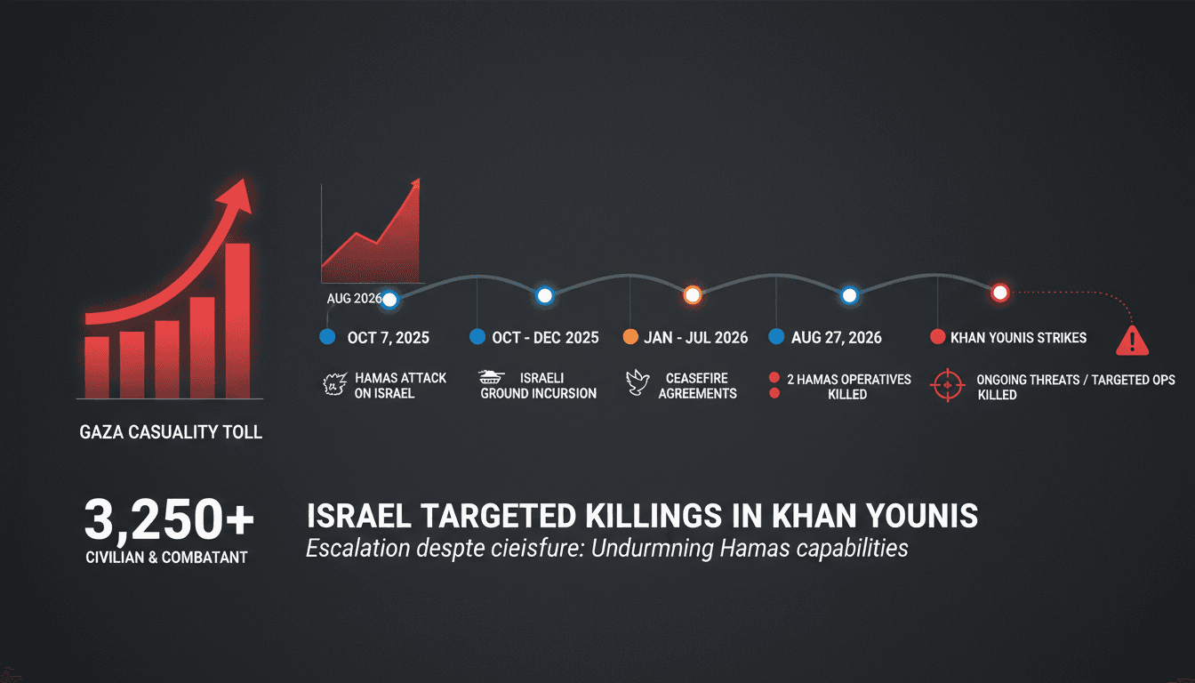 Infographic showing casualty figures in Gaza and timeline of military actions by Israel.
