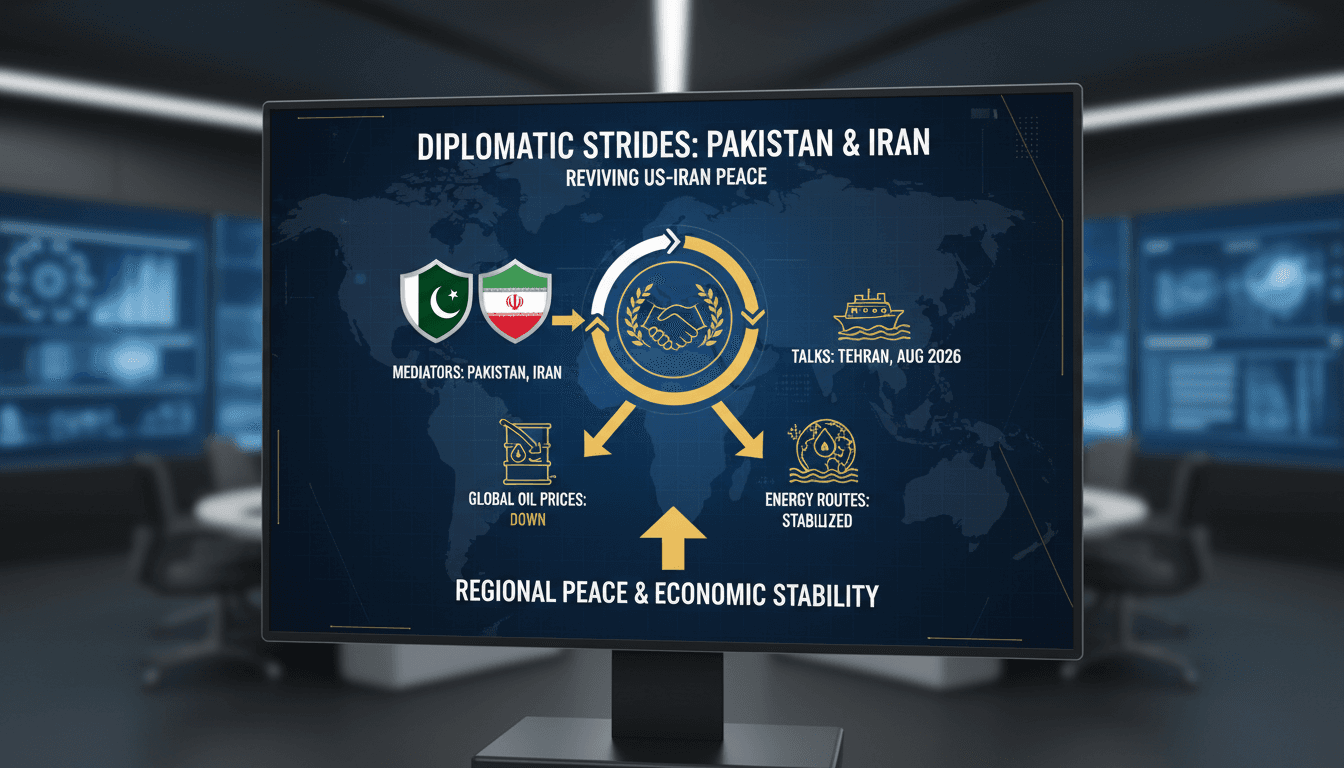 Infographic detailing the Pakistan-Iran talks and their potential impact on the U.S.-Iran interim peace agreement.
