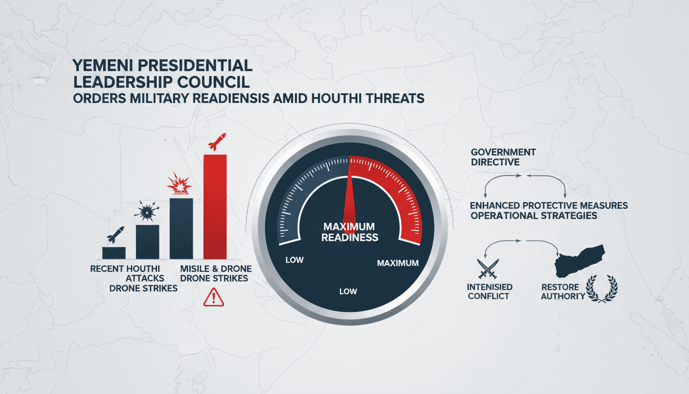 Infographic illustrating Yemeni military readiness and operations against Houthi threats.