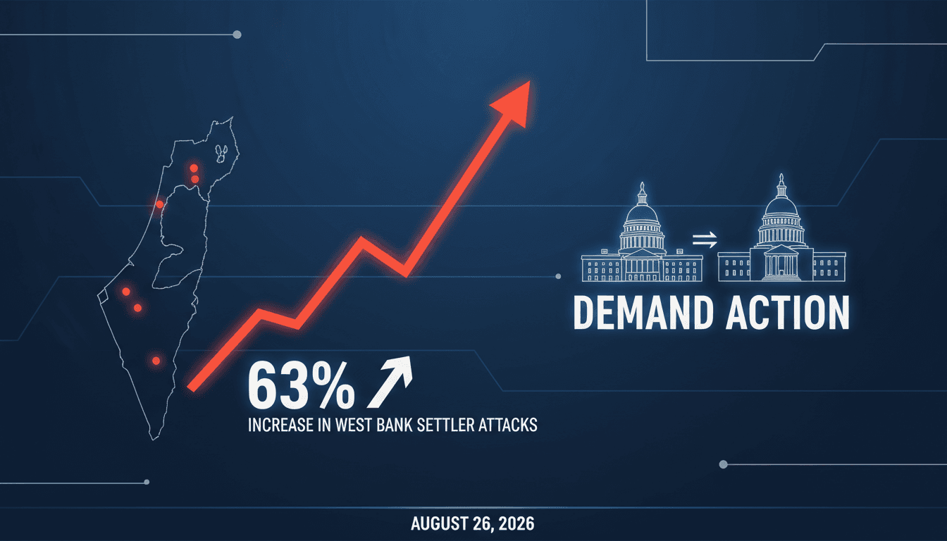 Infographic showing the rise in settler attacks in the West Bank, highlighting the urgency of U.S. congressional action.