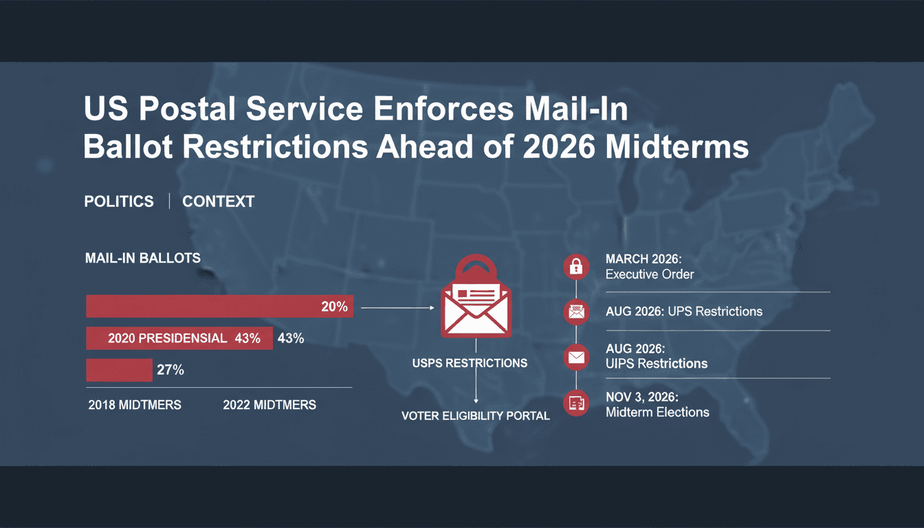 Infographic showing mail-in ballot statistics and key dates for the 2026 midterms.
