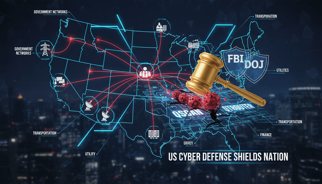 Infographic showing the disruption of Chinese hacking platforms by the FBI and DOJ, highlighting cybersecurity threats.