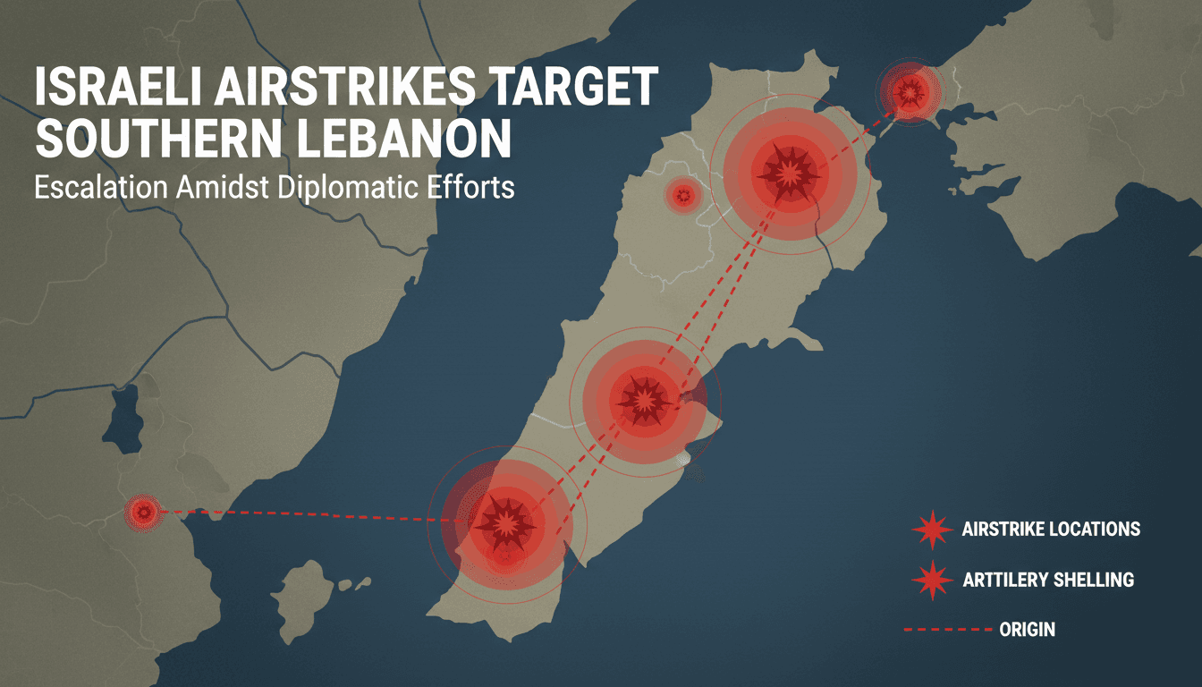 Map showing towns in southern Lebanon targeted by Israeli airstrikes, highlighting regional conflict.