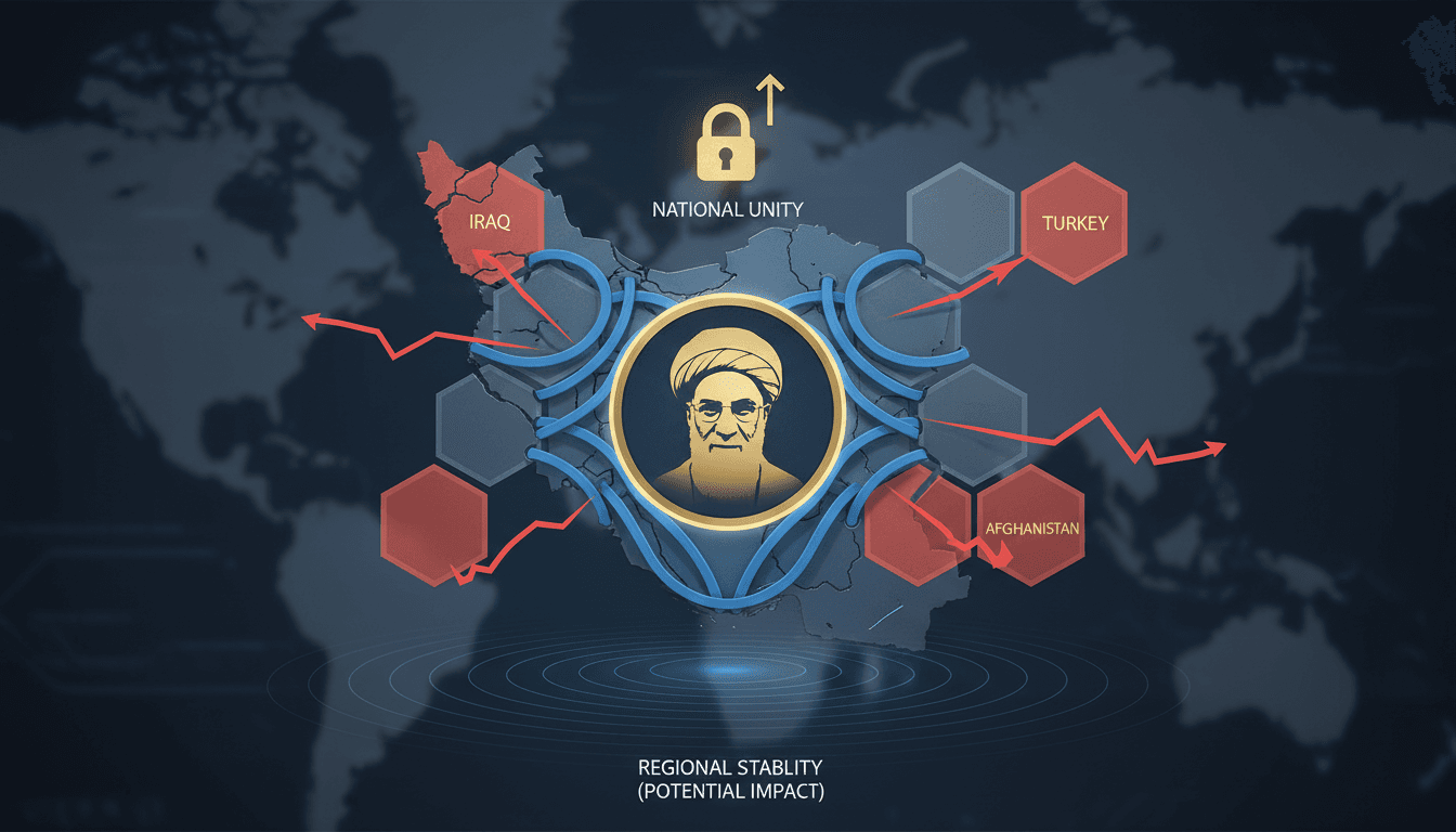 An infographic depicting Iran's internal cohesion strategy and its implications for regional stability.