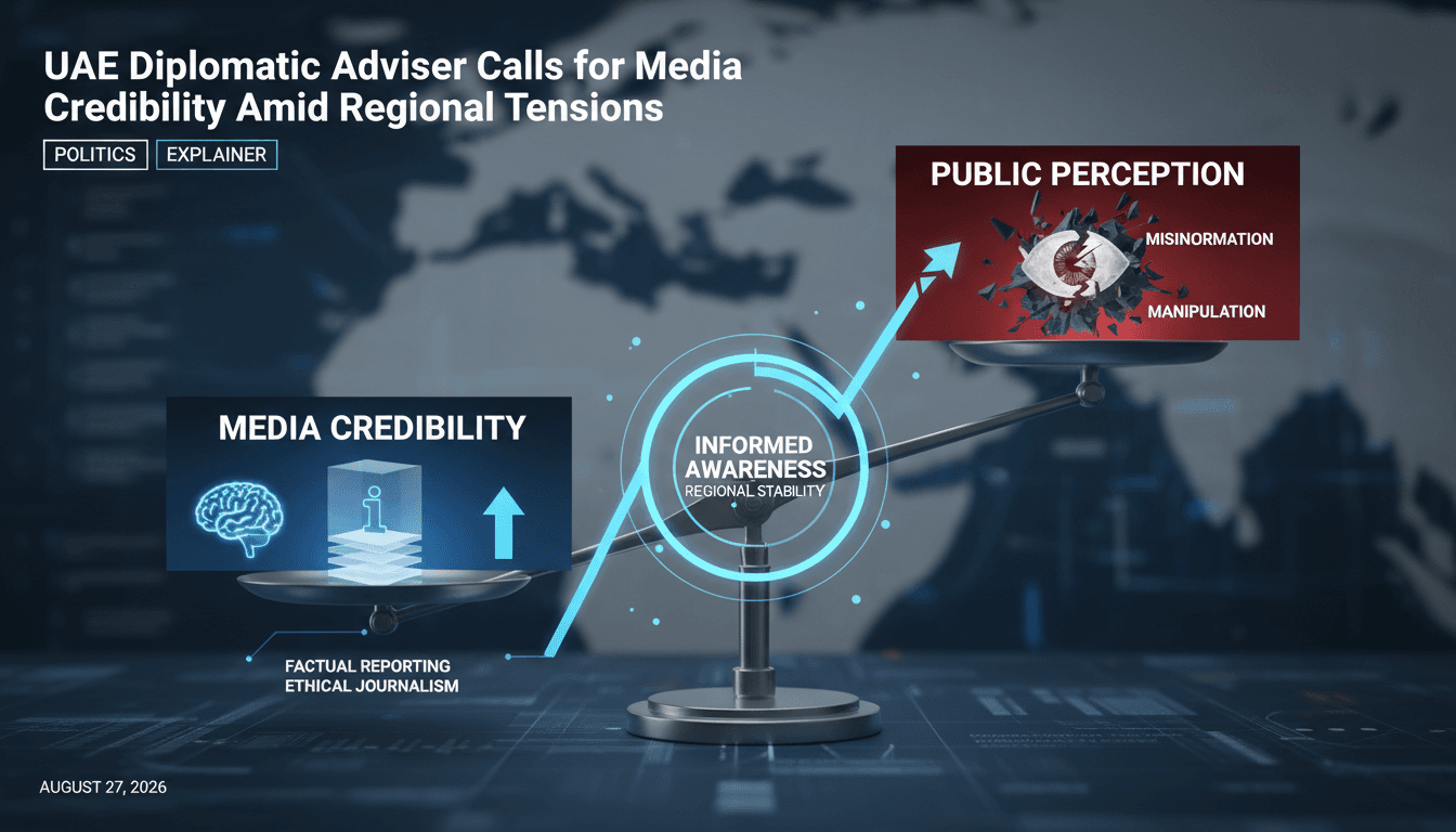 Infographic showing the impact of media credibility on public perception and geopolitical dynamics in the UAE.