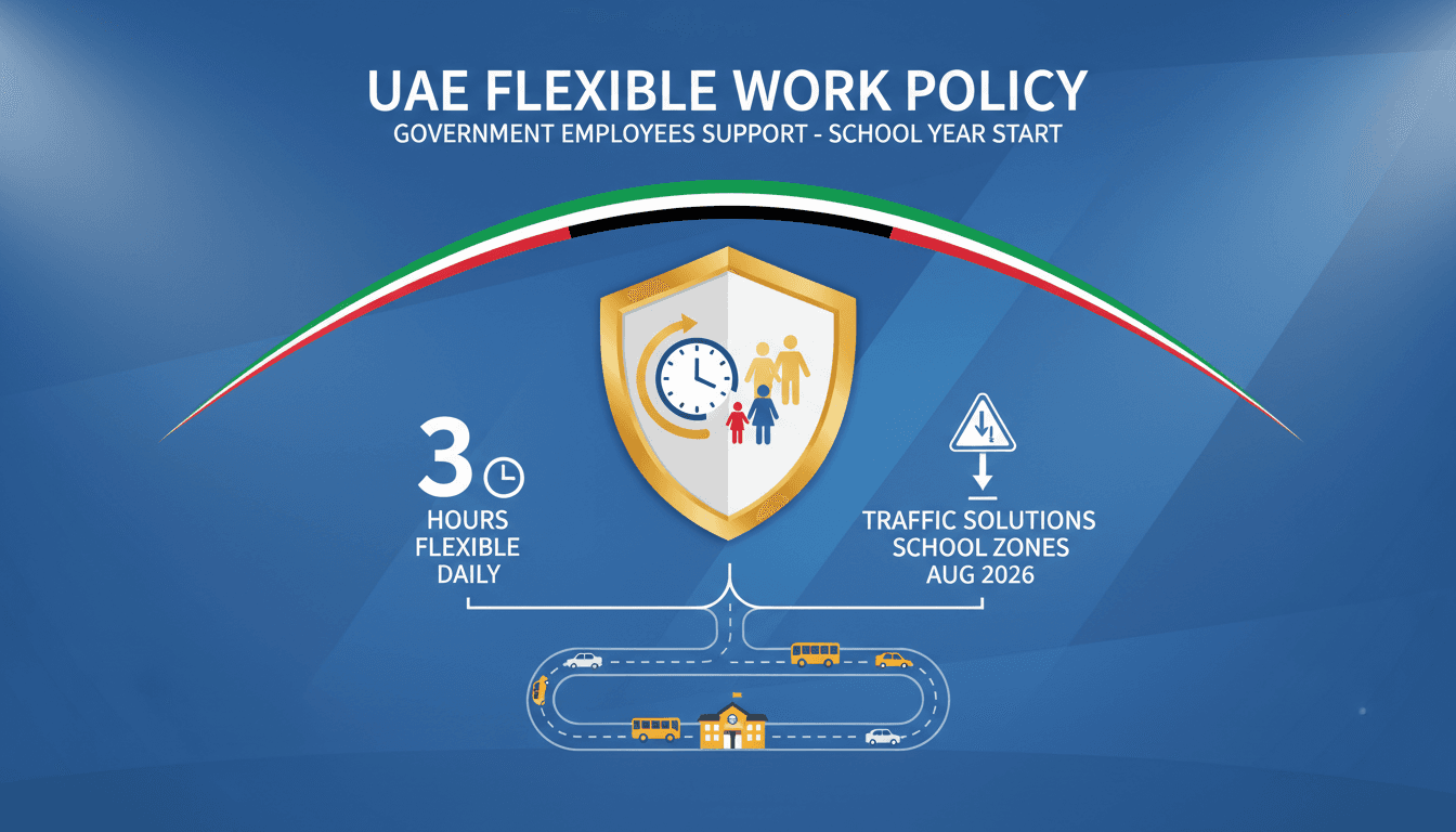 Infographic detailing UAE's flexible working hours policy for parents during the school year return.