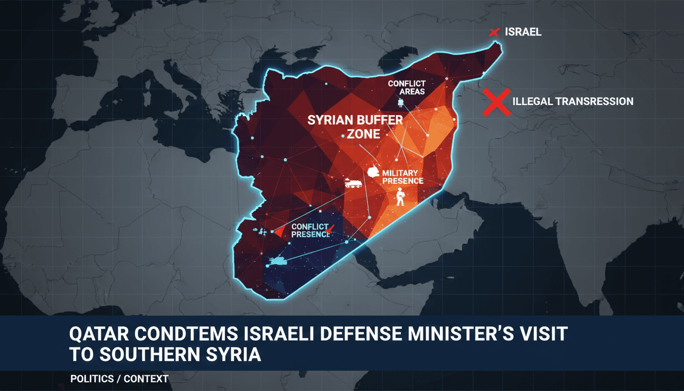 Map highlighting the Syrian buffer zone and areas of Israeli military presence following Qatar's condemnation.