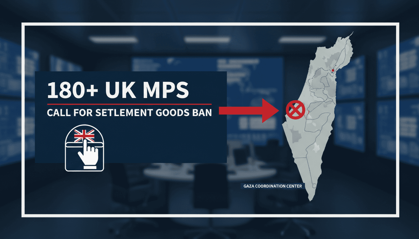 A map of the Gaza region with highlighted areas of conflict and diplomatic tensions involving Israel and the UK.