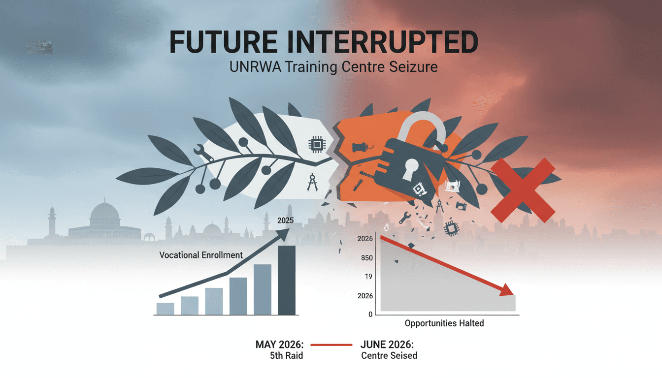 Israeli forces raid UNRWA Qalandia Training Centre, impacting vocational training for Palestinian students.