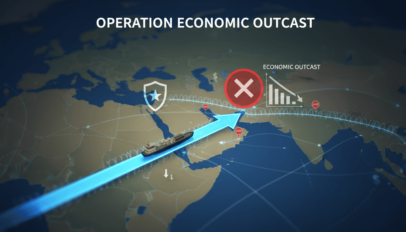 Infographic showing oil flow through the Strait of Hormuz and U.S. sanctions impact on Iran.