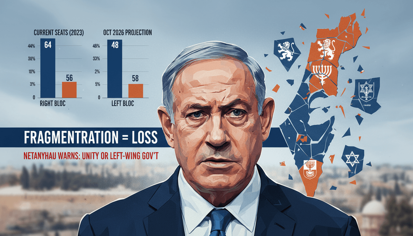 Netanyahu warns about right-wing electoral fragmentation ahead of Knesset elections.