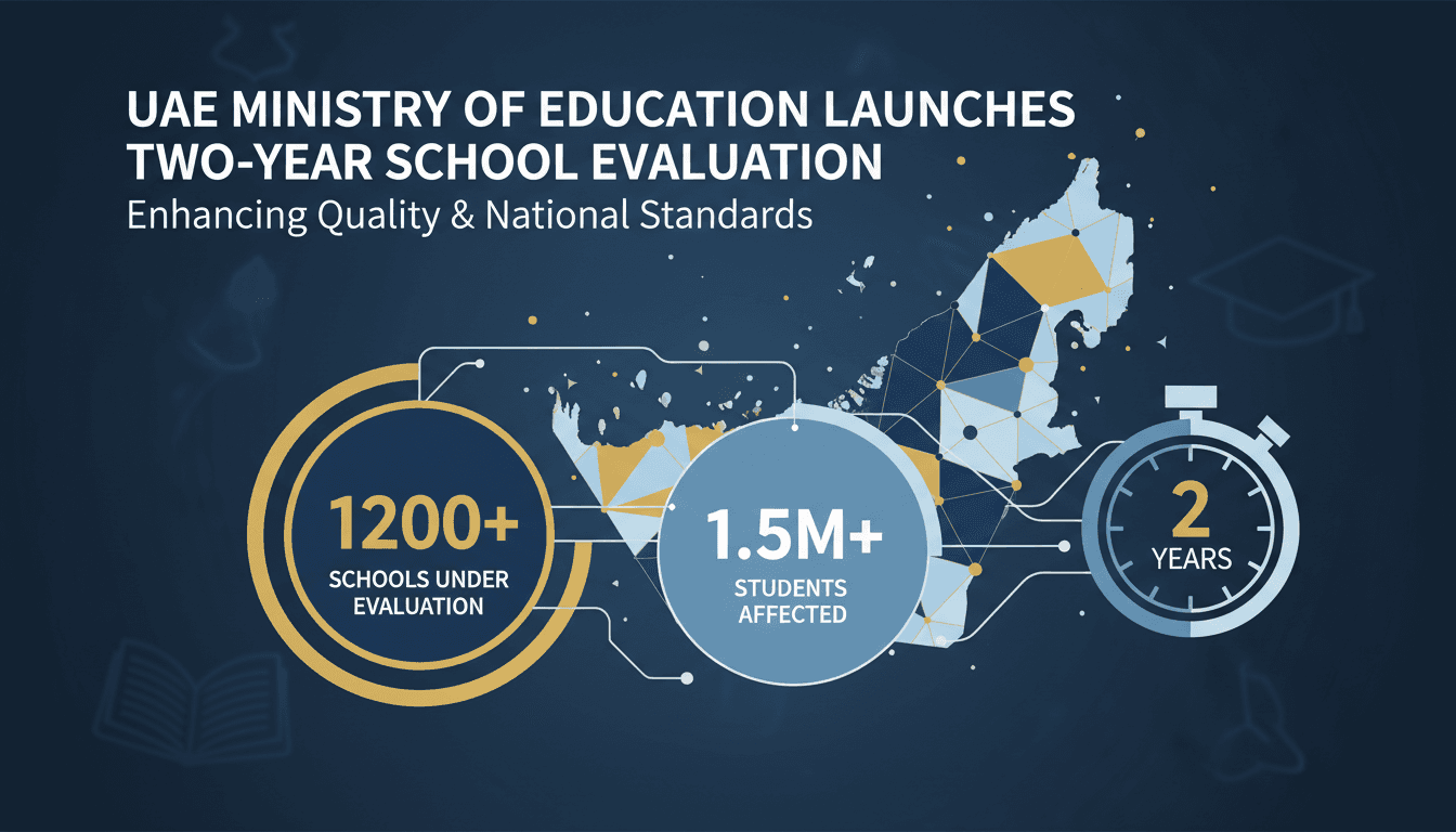 Infographic depicting the UAE Ministry of Education's evaluation of over 1,180 schools and 1.277 million students.