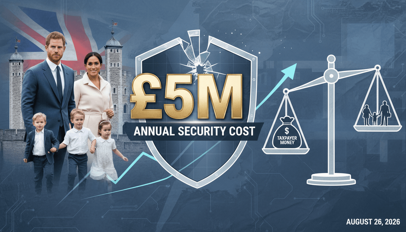 Prince Harry and Meghan Markle arriving in the UK, highlighting security concerns and costs.