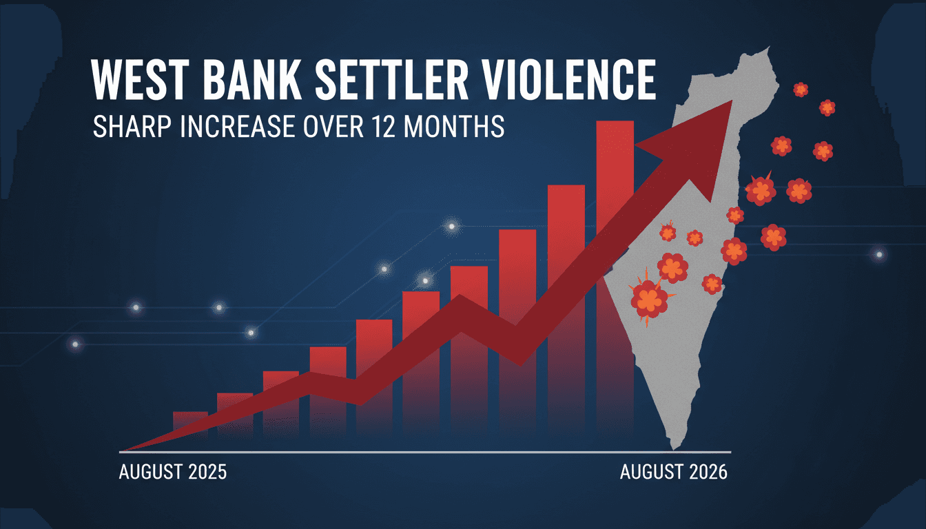 Infographic showing the rise in settler violence in the West Bank, highlighting the urgency of U.S. Senate Democrats' letter to Netanyahu.