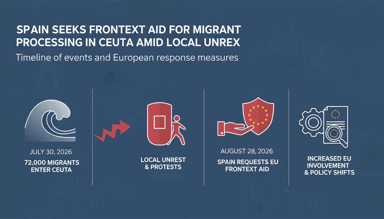 A map showing Ceuta's location and migrant crossing statistics during the 2026 crisis.